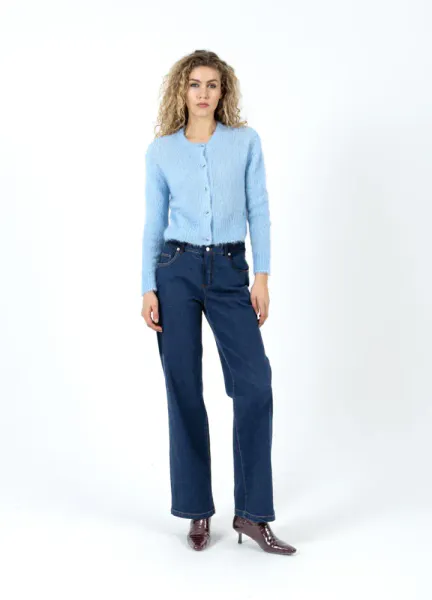 Cropped knit cardigan - Pastel blue